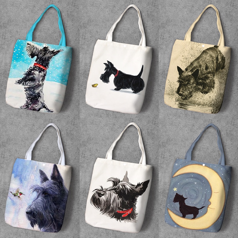 Shopping Bag Scottish Terrier Shoulder Bag Student Canvas Bag