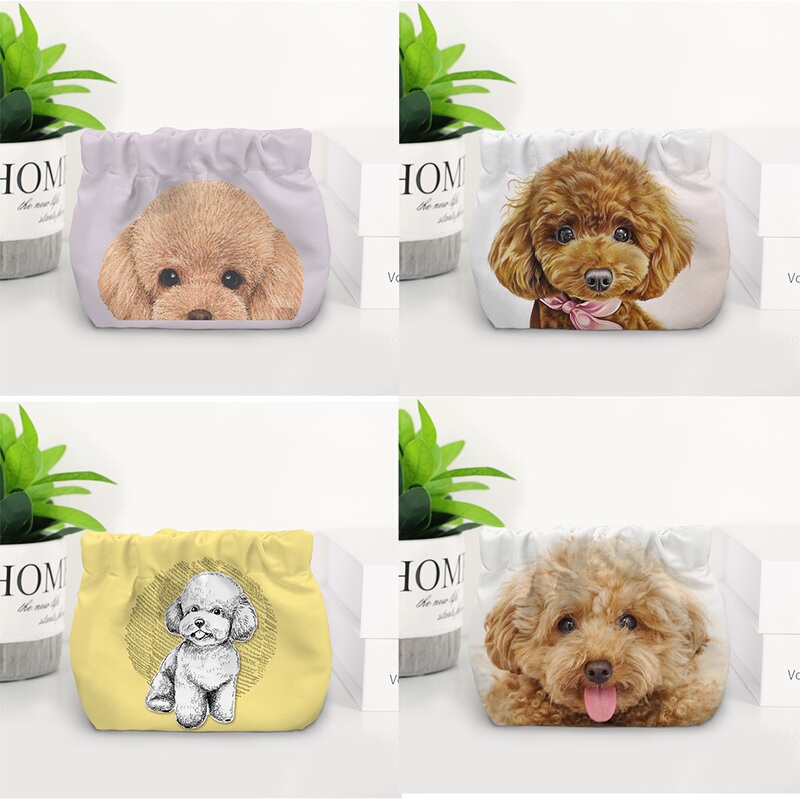 Poodle, Curly-Haired Dog, Teddy Pinch Bag, Spring Bag, Makeup Key Lipstick Storage Bag