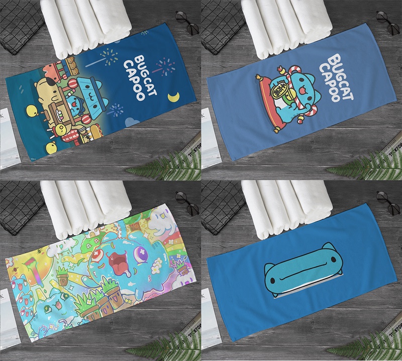 Cute Cat-Themed Merchandise: Face Towels, Pillow Towels, Large Bath Towels, Beach Towels, and Towels