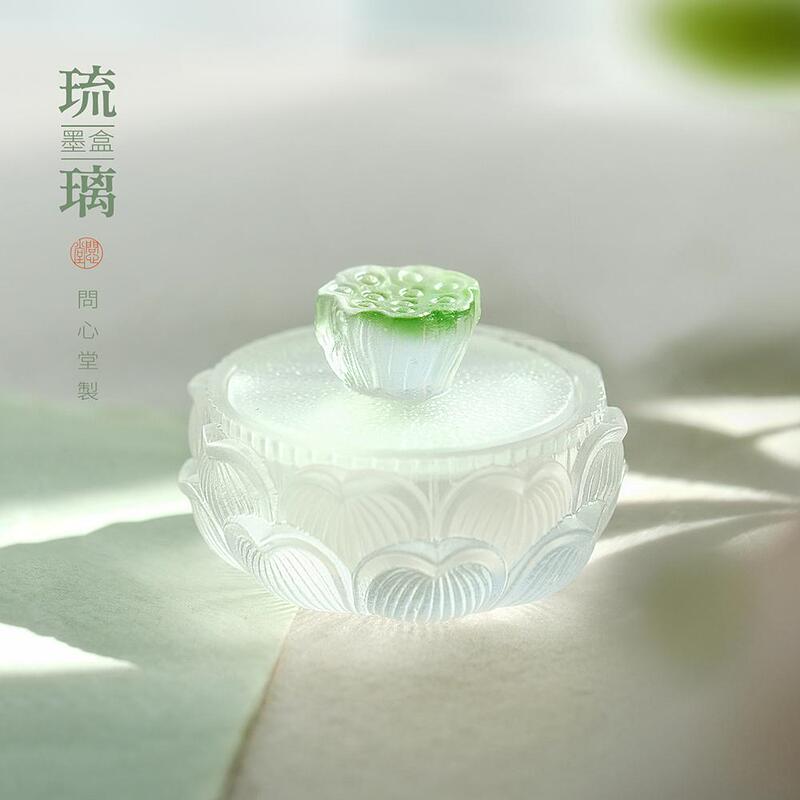 Wenxintang Glazed Ink Box, Traditional Glazed Craftsmanship, Lotus Root Shape, Exquisite Stationery Item, Delicate Ink Dish, Ink Pad Box
