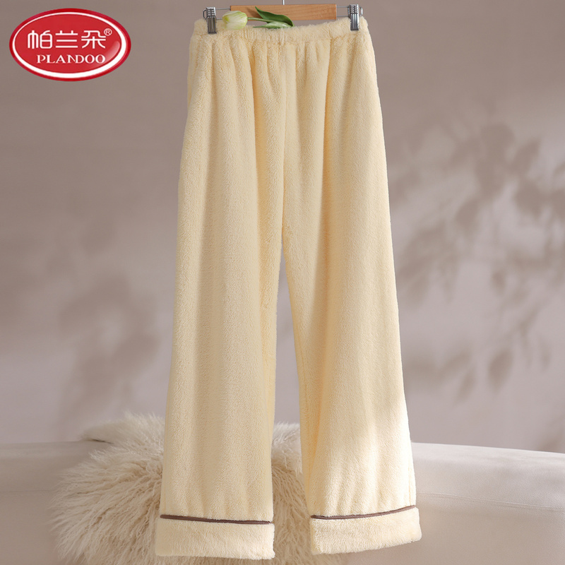 Palando Women's Pajama Pants for Autumn and Winter, Fleece-Lined and Thickened, Coral Fleece Long Pants, Warm Pants, Flannel Single-Piece Home Pants