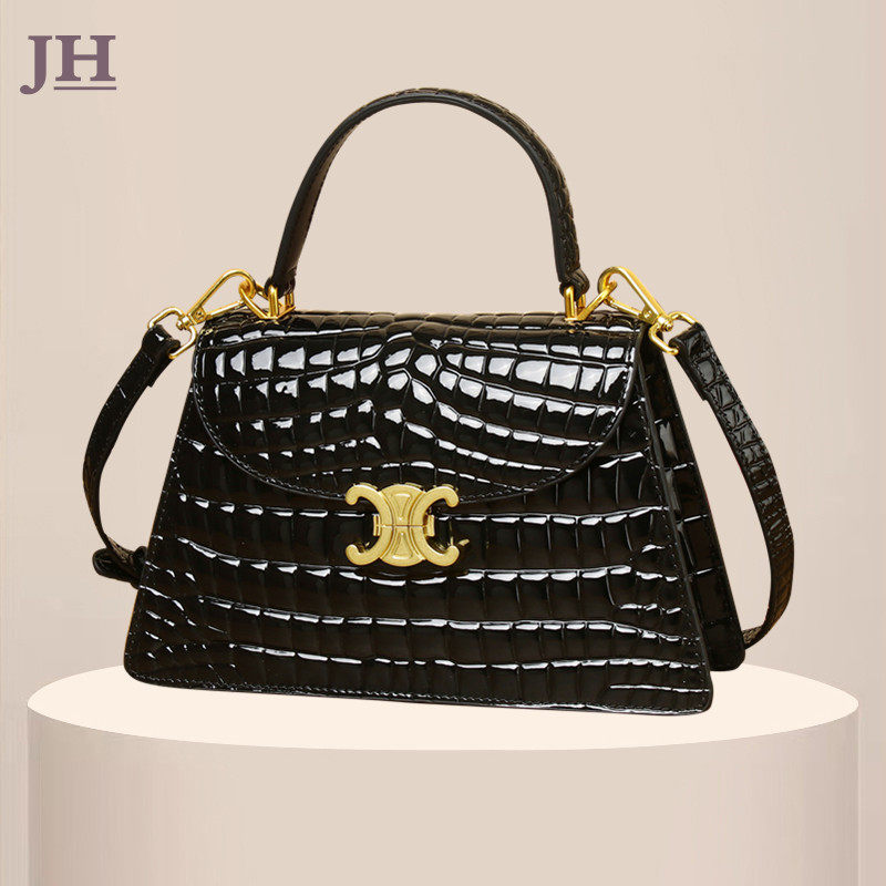 JH high-gloss arched bead genuine leather women's bag 2022 new light luxury fashion handbag shoulder Messenger bag