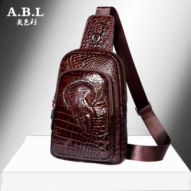High-end crocodile chest bag for men genuine leather Damp Satchel Bag Black Satchel Bag single shoulder bag Inclined Satchel Bag front bag