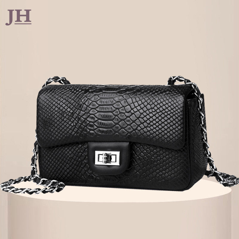 HJ high-end snake pattern chain bag genuine leather women's bag 2022 new small bag light luxury small fragrant wind single shoulder Messenger bag