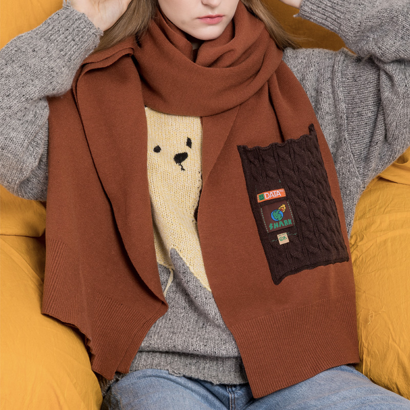SHARK Sa engraved warm scarf plus pocket fun illustration autumn windproof winter models ins Japan and South Korea style men and women shawl tide