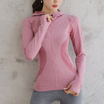 Seamless fitness clothing Stretch Slim hooded long sleeve finger sports coat running training quick dry breathable yoga suit