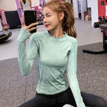 Fitness clothes running training riding sports shirt long sleeve finger slim slim yoga clothes quick dry breathable elasticity