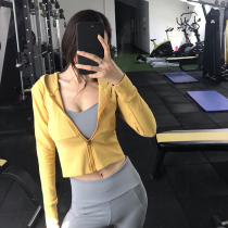 Yoga suit Sports long sleeve hooded sweater cardigan zipper jacket womens cotton short umbilical slim running fitness suit
