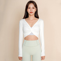 Short sports long sleeve sexy deep v-neck fitness clothing navel yoga top elastic equipment fitness clothing dance clothing