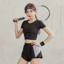 Running training quick-drying exercise suit short navel cross strap yoga suit high waist anti-light fitness shorts