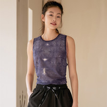 Slim fitness blouse summer breathable running coat quick-drying tie-dye mesh gauze sleeveless yoga clothes loose training clothes women