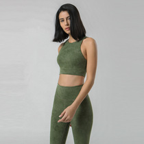 Naked fitness set high-play yoga two-piece shock-absorbing vest pocket high waist fitness pants nylon sweat-sucking women