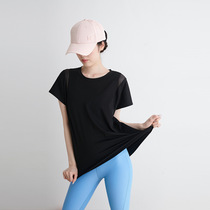 Loose sports leisure short sleeve T-shirt mesh stitching breathable yoga blouse running training solid color fitness clothes women