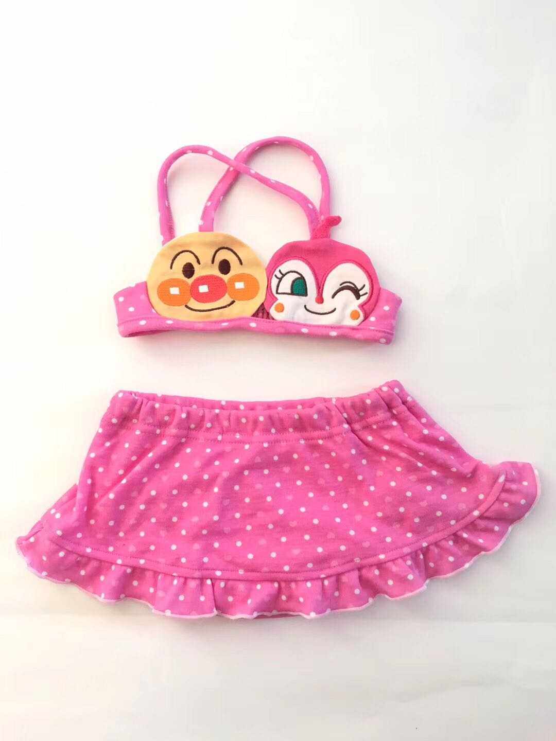 Cartoon baby Anpanman pattern embroidery polyester and cotton girls bikini swimsuit split swimsuit
