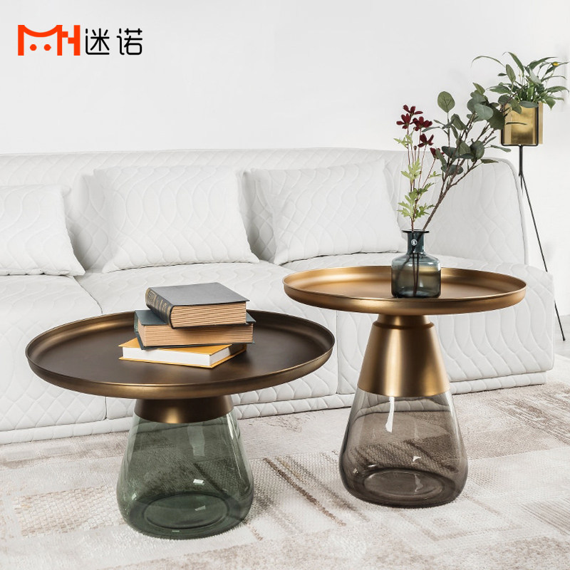 Nordic Creative Designer Small Tea Table Living Room Sofa Sample House Display Center Round Glass Corner A Few Metal Sides A Few Combinations