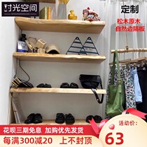 Whole board solid wood partition shelf Kitchen wall hanging log natural edge word shelf storage living room bookshelf
