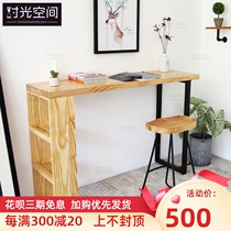 Nordic bar table against the wall Long narrow table Solid wood simple modern high-legged desk partition home bar