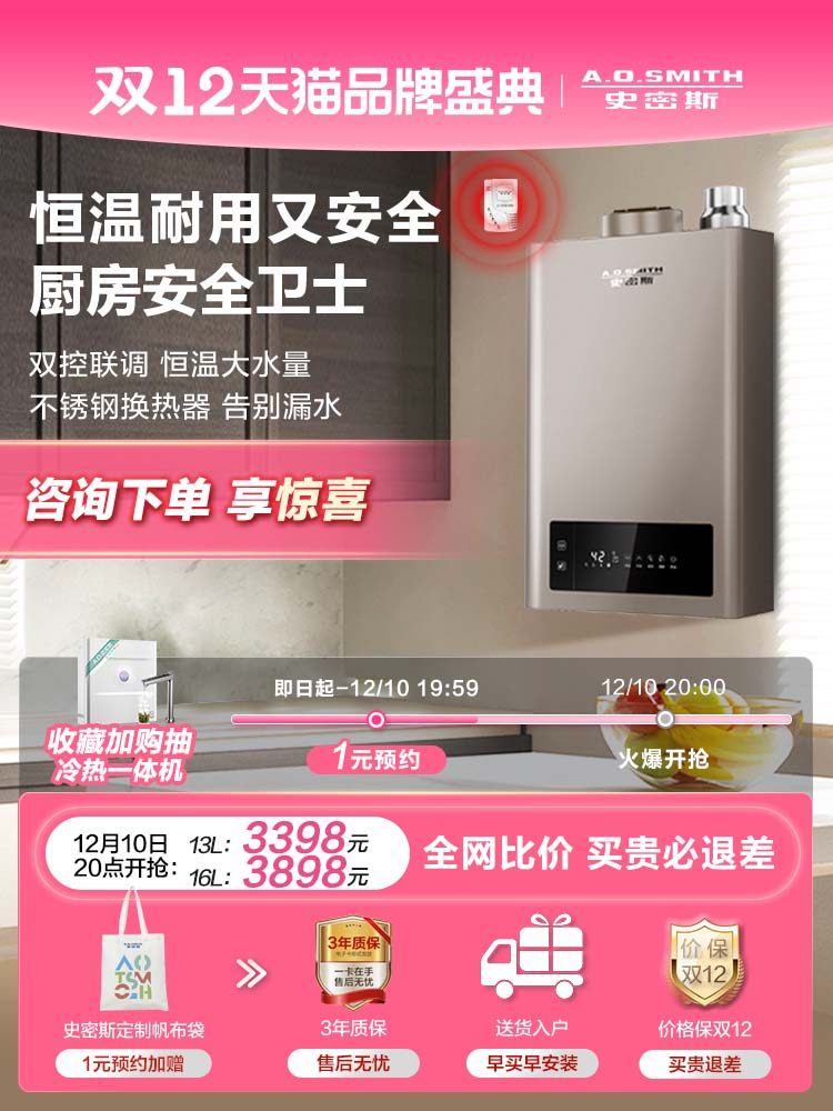 Smith 13-liter gas water heater stainless steel heat exchanger more durable constant temperature household natural gas 5 series 16L