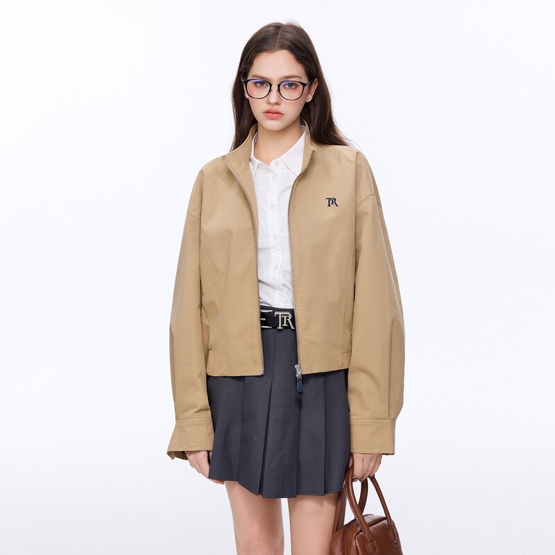 Tast American Retro Khaki Short Stand-Up Collar Jacket for Women, New Autumn Style, Loose and Slimming Casual Coat
