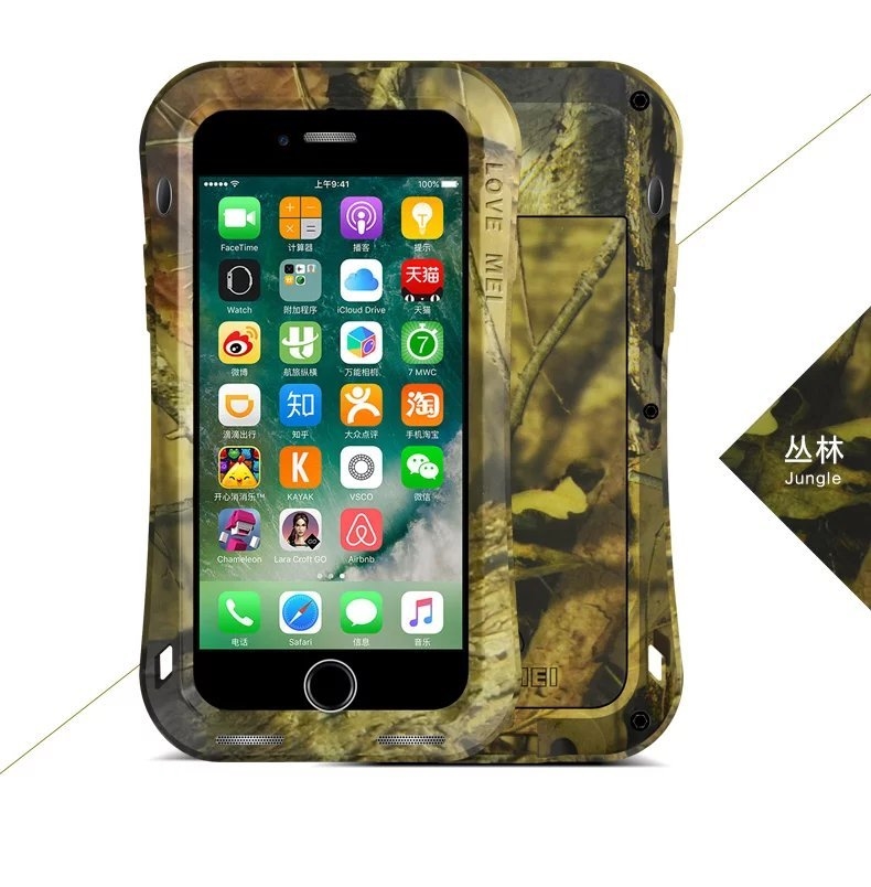 LOVE MEI Powerful Camo Series Small Waist Water Resistant Shockproof Dust/Dirt/Snow Proof Aluminum Metal Outdoor Gorilla Glass Heavy Duty Case Cover for Apple iPhone 7 Plus & iPhone 7
