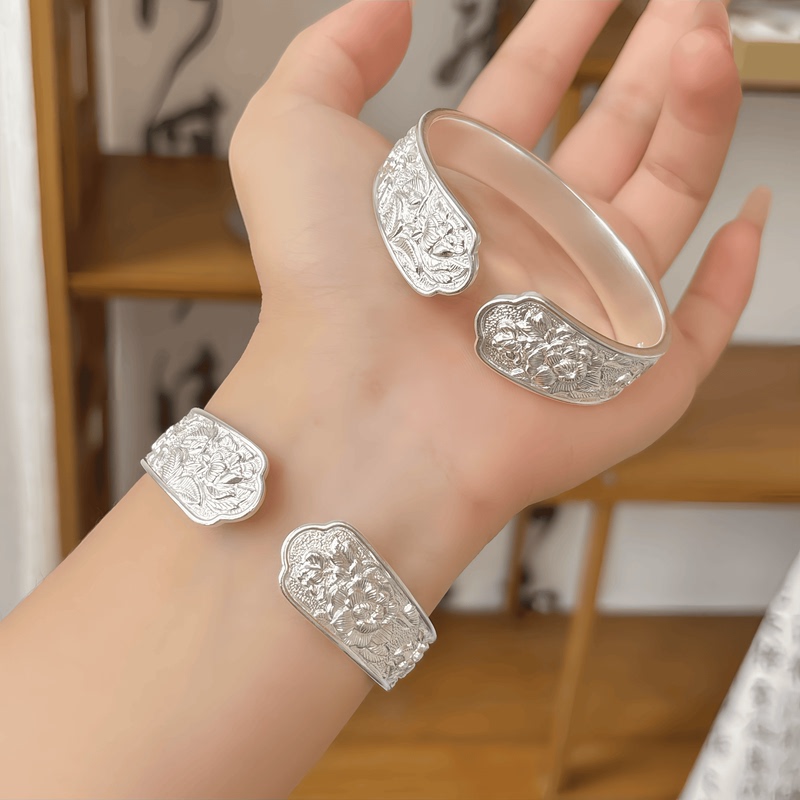 Window Flower Peony 2026 New Original Design Pure Silver 9999 Bracelet New Chinese Style Traditional Bracelet Gift
