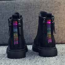 Colorful letter back zipper womens boots trend Net red womens short boots autumn and winter New Martin boots flat heel tide boots plus Velvet