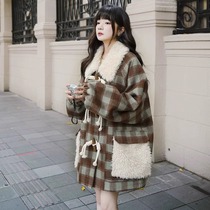 Pregnant woman autumn and winter horn button woolen coat winter large size loose temperament retro belly-covering woolen coat for small people
