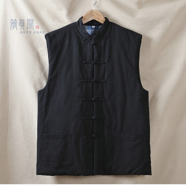 Cotton Tang phù hợp với áo vest cotton vai nam mùa thu và mùa đông trung niên cotton ấm áp áo chống thấm lụa bông đệm có thể được giặt áo vest dạ nam