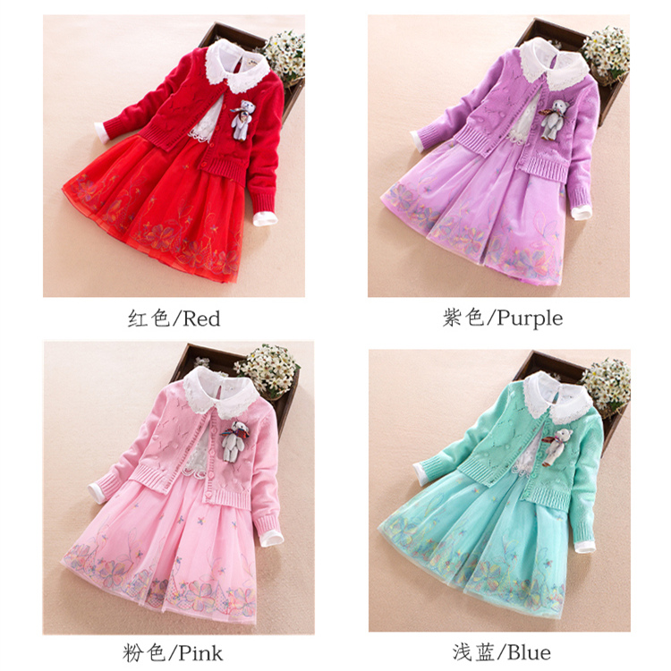 Cô gái mùa xuân và mùa thu Dresses 2020 mới của Hàn Quốc phiên bản của phong cách thời trang công chúa trẻ em áo len dài tay váy hai mảnh bộ.