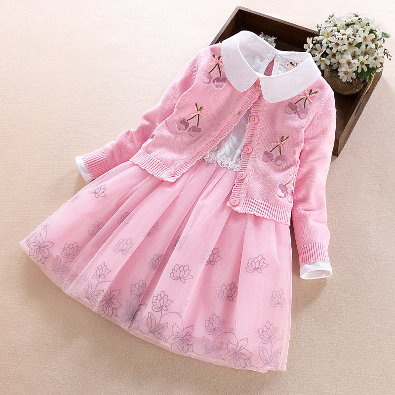 Cô gái mùa xuân và mùa thu Dresses 2020 mới của Hàn Quốc phiên bản của phong cách thời trang công chúa trẻ em áo len dài tay váy hai mảnh bộ.