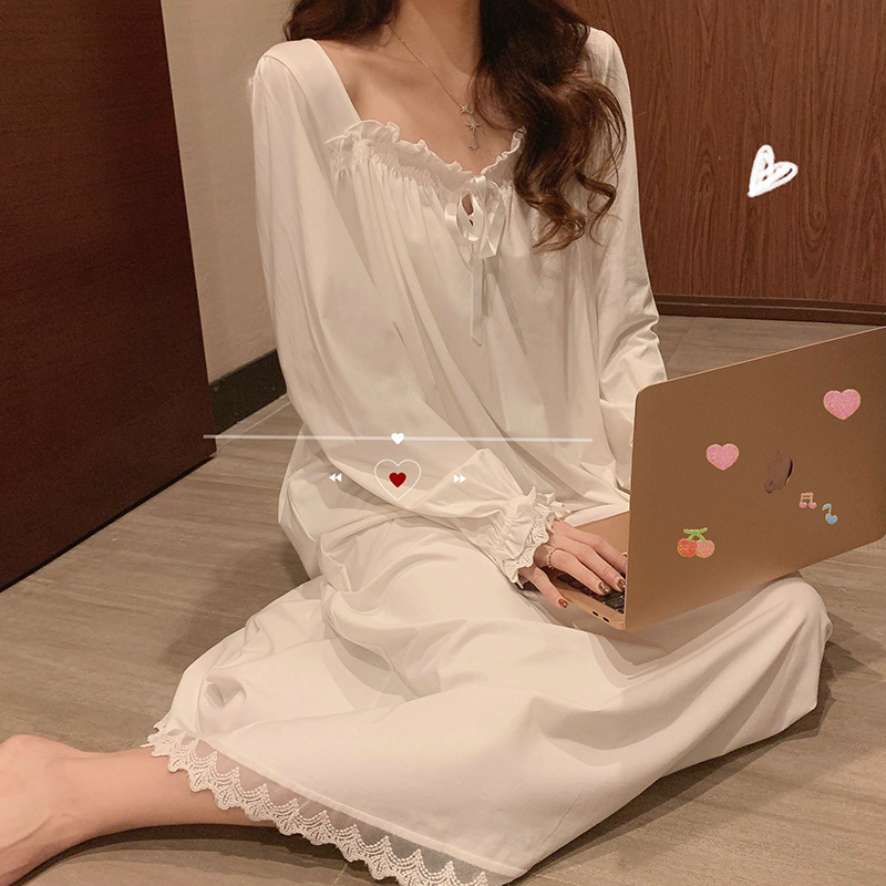 Private collections ~ elegant method wind sleeping yi Women's spring and autumn sexy pure cotton retro palace wind long sleeves outside wearing shui dress