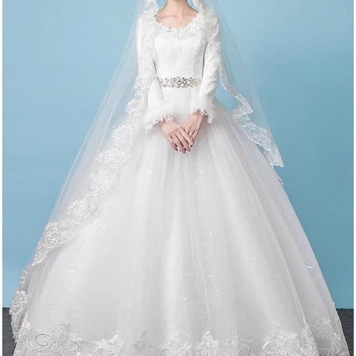 Winter Wedding Dress 2026 New Style Bride Warm White Long-Sleeve Thickened French Super Fairy Style Plus-Size