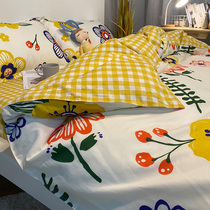 Four-piece cotton cotton sheets quilt cover 100 quilt cover girl heart Net red quilt dormitory bed three-piece set 4