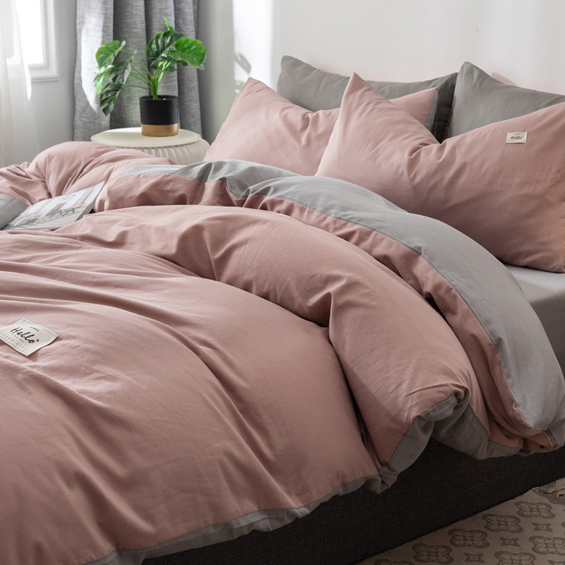 Pure-coloured pure cotton bed with four sets of 100 full cotton linen quilt cover bed Ogasawara three sets of spring autumn bed products 4 new