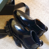 Handmade engraving ~ genuine leather Inlan wind flat-bottomed short cylinder Chelsea boot female black 100 hitch Martin boot short boot female boot