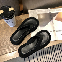 2020 New Leather Thick Foot Slipper Women Elevated Flip Slippers Summer Outdoor Wear Fashion Slipper Women