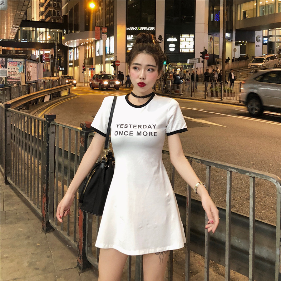 VK旗艦店 韓國風名媛氣質修身顯瘦t恤裙短袖洋裝