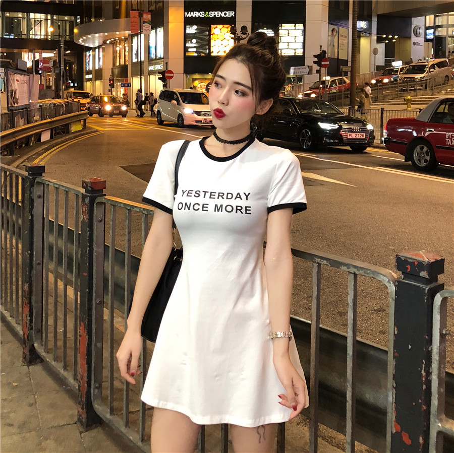 VK旗艦店 韓國風名媛氣質修身顯瘦t恤裙短袖洋裝