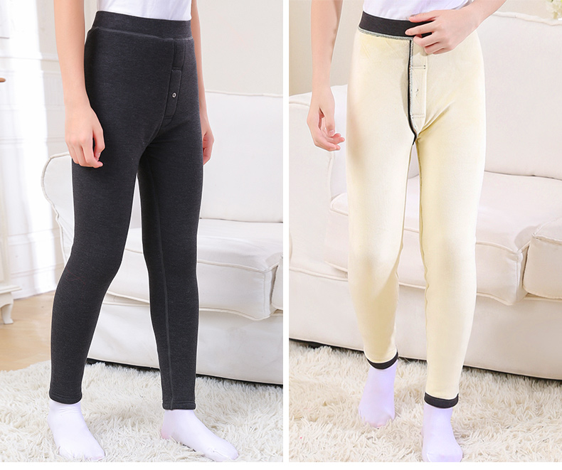 Mùa đông nam lớn trẻ em cộng với quần nhung dày ấm áp Chàng trai nữ mặc quần cạp cao dệt kim ba lớp quần legging
