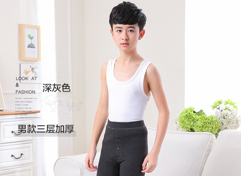 Mùa đông nam lớn trẻ em cộng với quần nhung dày ấm áp Chàng trai nữ mặc quần cạp cao dệt kim ba lớp quần legging