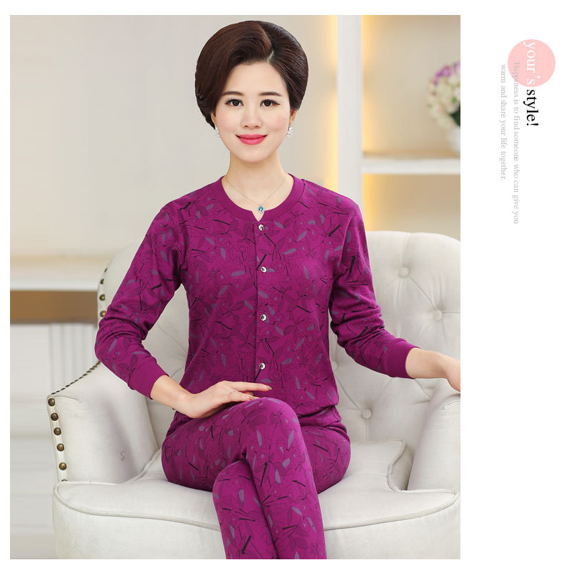 Người phụ nữ trung niên và người cao tuổi Qiuyi Qiuku phụ nữ áo len cotton phù hợp với kích thước lớn đối đầu với đồ lót mẹ lỏng quan ao giu nhiet nam nu