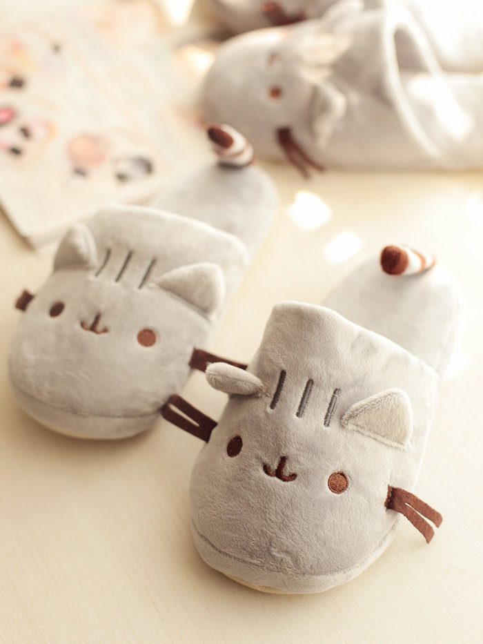 Grey Tail Kitty Girl Hearts Women Cotton Drag Home Floor Shoes Soft-girl Slippers Interior Warm Cotton Shoes Winter