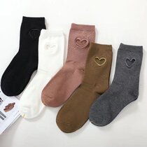 58) Yang Mi with embroidery love hollow tube socks autumn and winter socks pure cotton thickened cotton socks womens socks