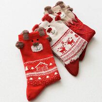 58) Autumn and winter Japanese red Christmas elk imitation cashmere cute warm mens socks womens socks