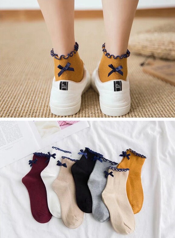 58) Spring Summer Butterfly knot temperament Agaric Side Lady Bubbles Socks Nylon Midcylinder Socks