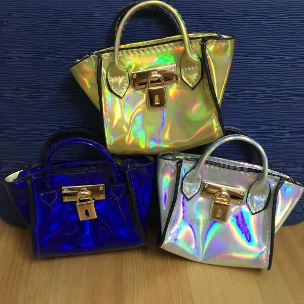 PVC creative mini handbag shape dazzling color coin purse storage bag key chain key chain pendant