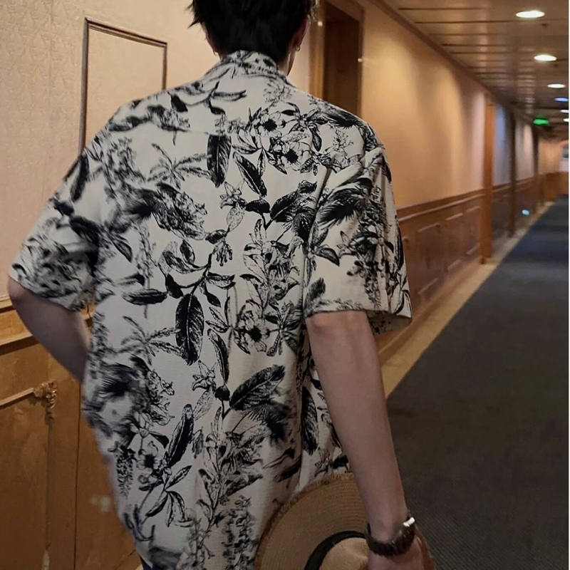 Summer Loose-Fitting Short-Sleeved Floral Shirt Plus Size 150kg Unisex Hong Kong Style Vintage Shirt Trendy2 Summer Loose-Fitting Short-Sleeved Floral Shirt Plus Size 150kg Unisex Hong Kong Style Vintage Shirt Trendy2