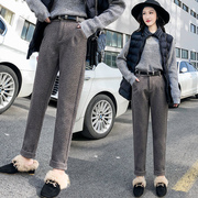 quần lông của phụ nữ chín điểm mùa thu / đông 2018 Hàn Quốc phiên bản của quần mới lưng cao thẳng ống kẻ sọc workpants quần âu