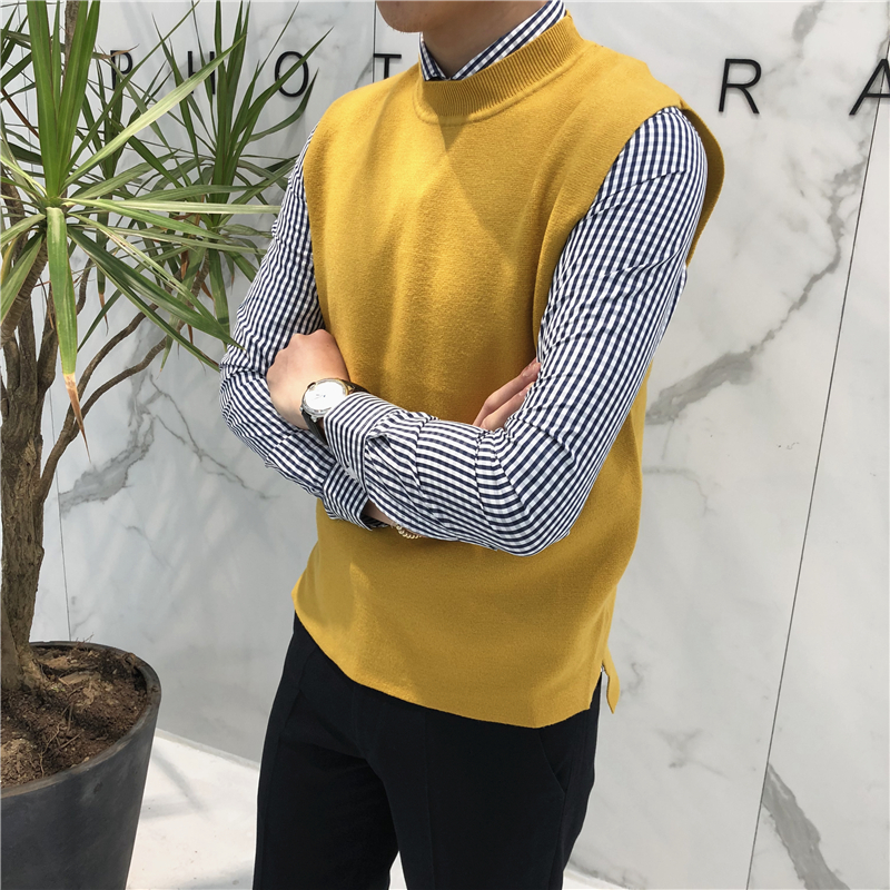Jie Mo 2017 Mùa Xuân và Mùa Thu Mới Hàn Quốc Nửa cổ Hàn Quốc phiên bản của màu rắn đan vest thanh niên hoang dã không tay vest áo dệt kim tay ngắn