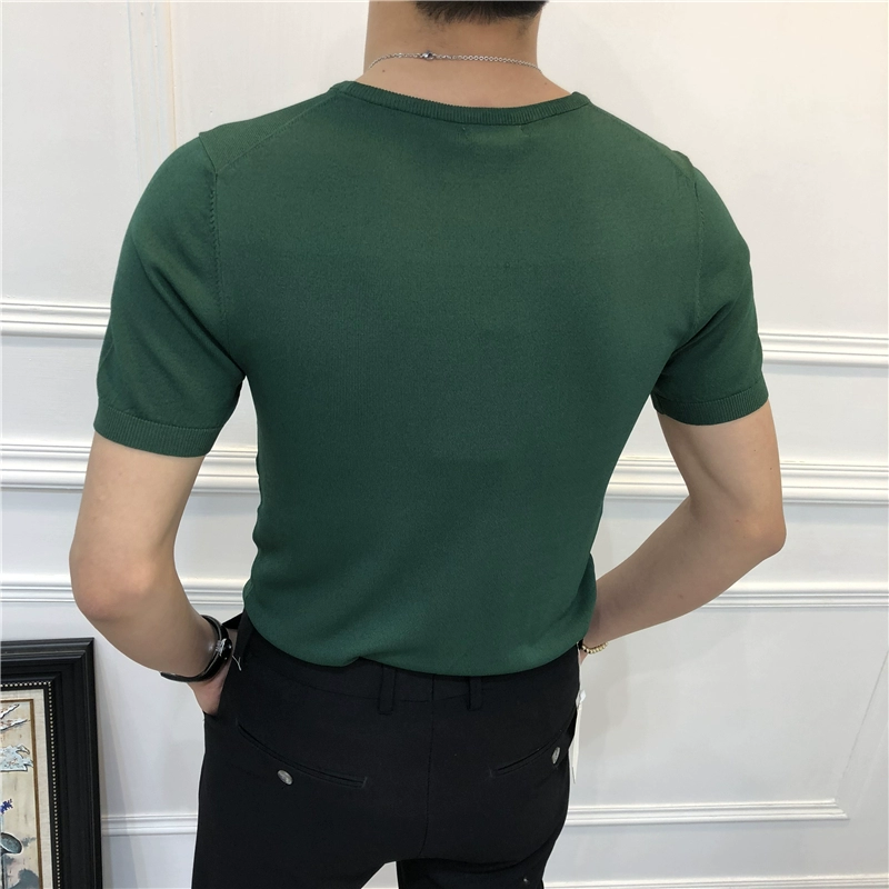 Jiemo mùa hè 10 màu băng lụa nửa tay áo đan ngắn tay T-Shirt nam thanh niên thoáng khí tự trồng căng đáy áo len triều shop đồ nam